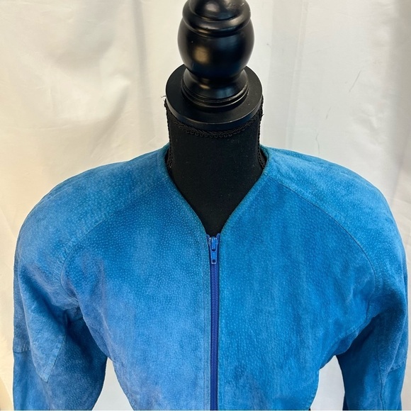 DANIER Leather Sport blue suede rare retro vintage 80’s 90’s bolero jacket Sz S - Picture 2 of 11